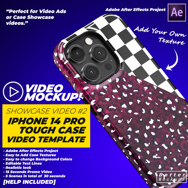Video Mockup v2 for iPhone 14 Pro Tough Snap Case Showcase