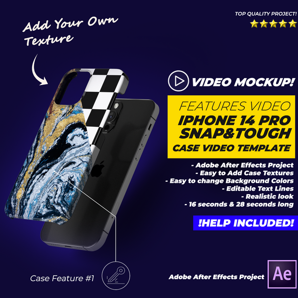 iPhone 14/15 Pro Tough Snap Case Features Video Mockup