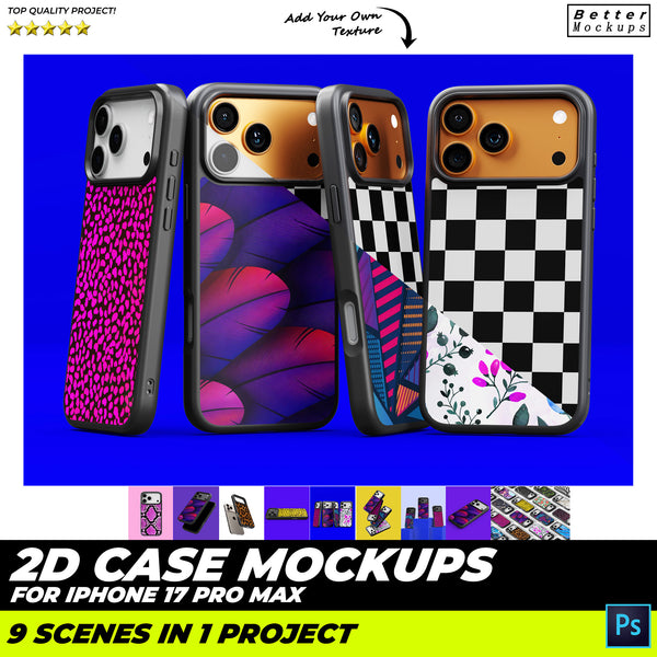 iPhone 17 Pro Max 2D Cases Mockups: 2D Phone Case Mockup Template