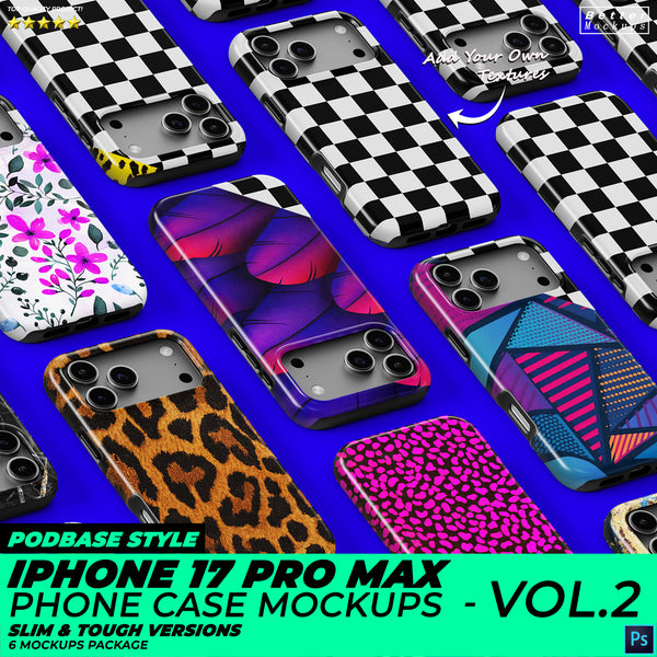 Podbase iPhone 17 Pro Max Phone Case Mockups (Vol2)