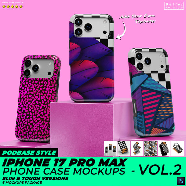 Podbase iPhone 17 Pro Max Phone Case Mockups (Vol2)