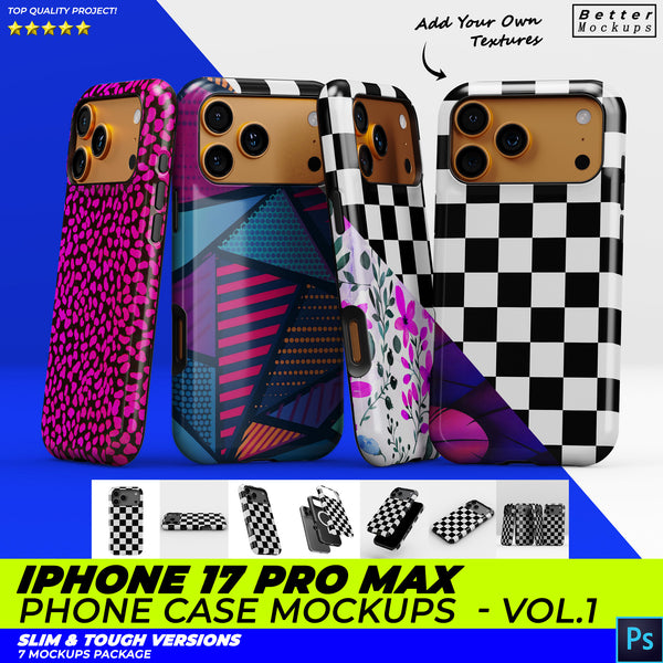 iPhone 17 Pro Max Slim Tough Phone Case Mockups - Vol1