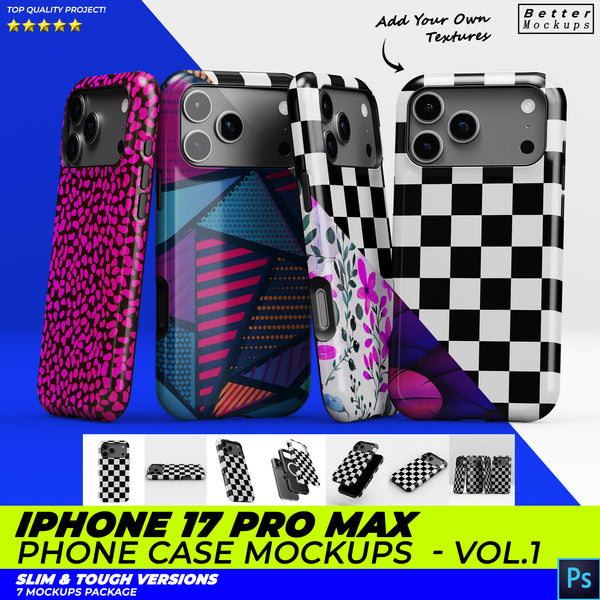 iPhone 17 Pro Max Slim Tough Phone Case Mockups - Vol1