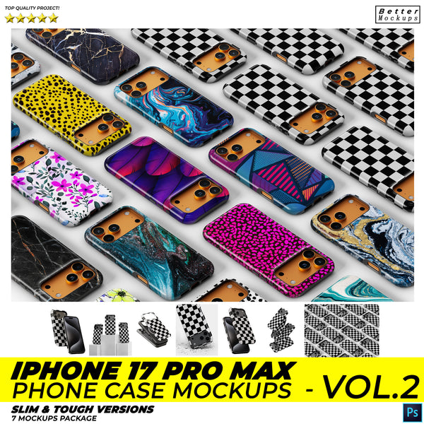 iPhone 17 Pro Max Slim Tough Phone Case Mockups - Vol2
