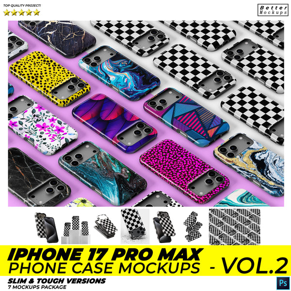 iPhone 17 Pro Max Slim Tough Phone Case Mockups - Vol2
