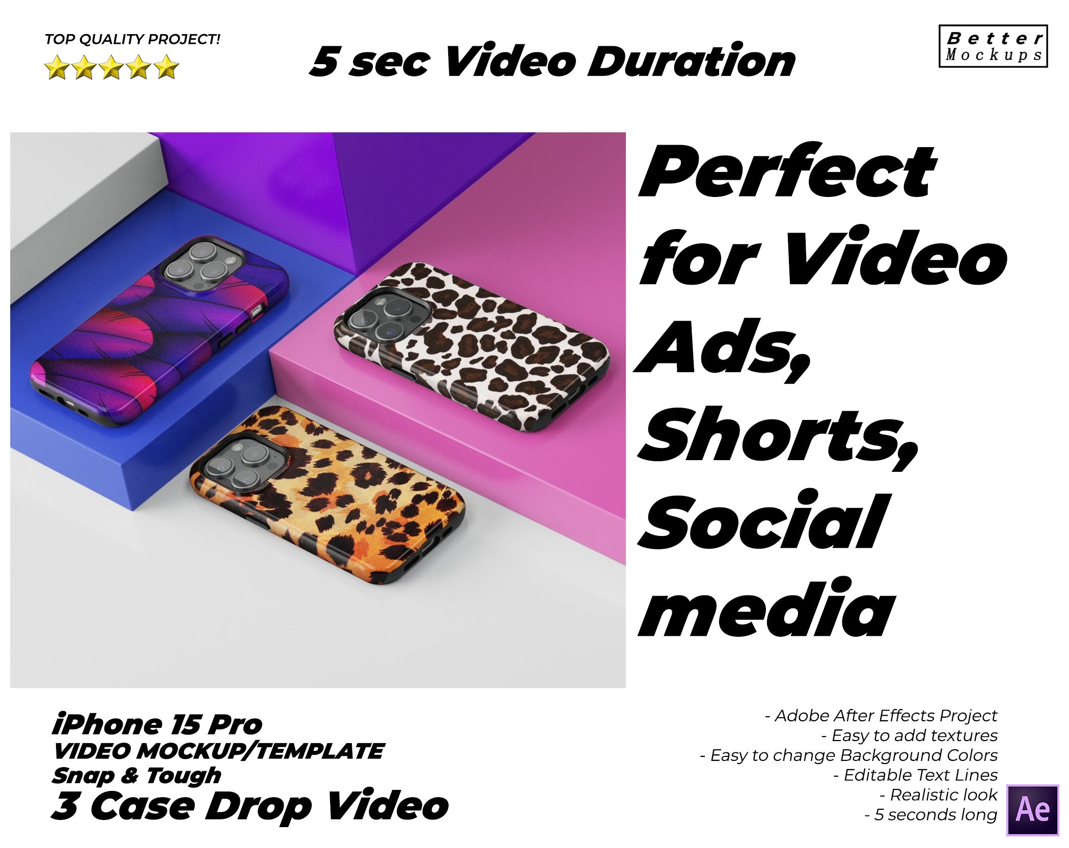 iPhone 15 Pro Tough Snap Three Phone Case Drop Video Mockup – Bettermockups