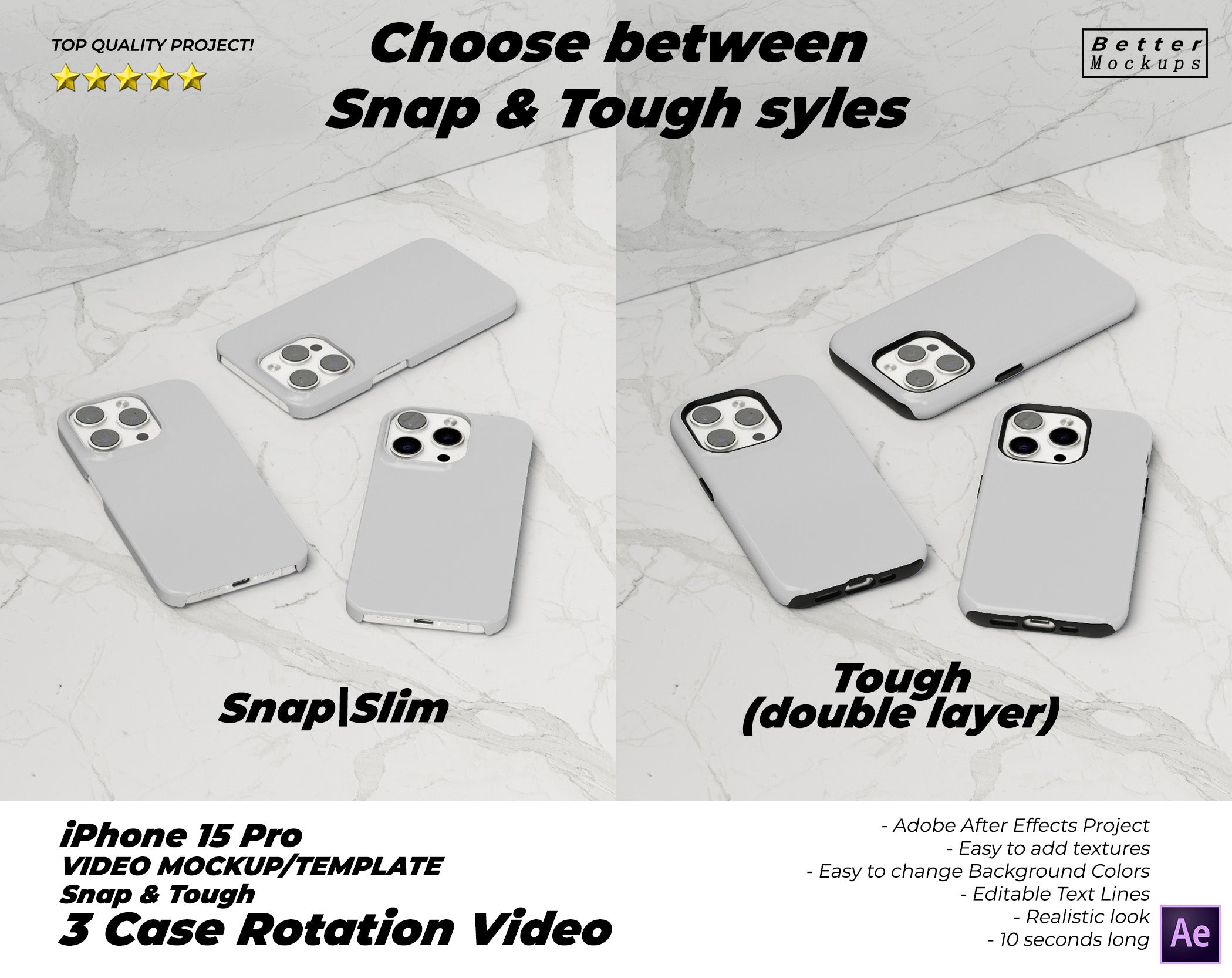 iPhone 15 Pro Tough Snap 3 Case Rotation Video Mockup – Bettermockups