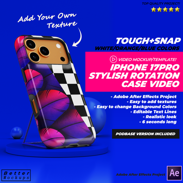 Stylish iPhone 17 Pro Tough Snap Case Video Mockup