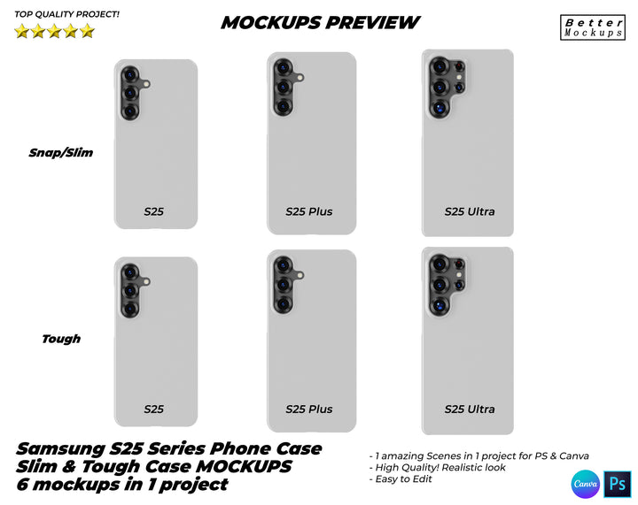 Samsung S25 Series Case Mockup Bundle for Canva – Bettermockups Samsung S25 Series Case Mockup Bundle for Canva – Bettermockups
