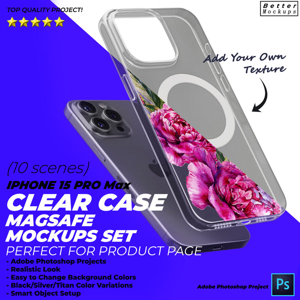 iPhone 15 Pro Max Clear MagSafe Case Mockup