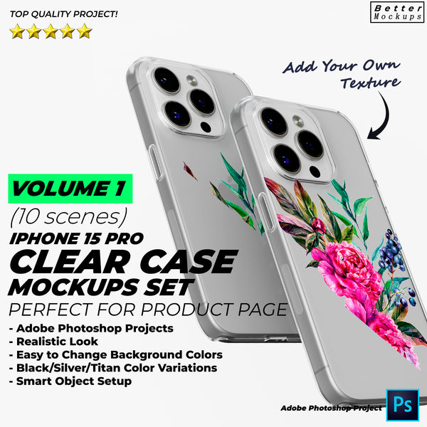 iPhone 15 Pro Clear TPU Case Mockup