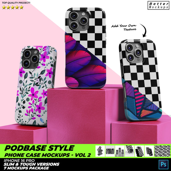 Podbase Style iPhone 16 Pro Snap Tough Case Mockups vol2